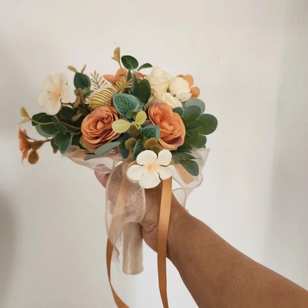 Autumn Toned Wedding Burnt Orange & Ivory Bouquet